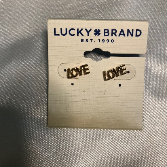 Lucky Brand Gold Tone LOVE In Print Stud Earrings NWT - Picture 3 of 10